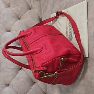 Fossil Erin Satchel, Boston Bowling Bag/Purse, Red pebbled leather